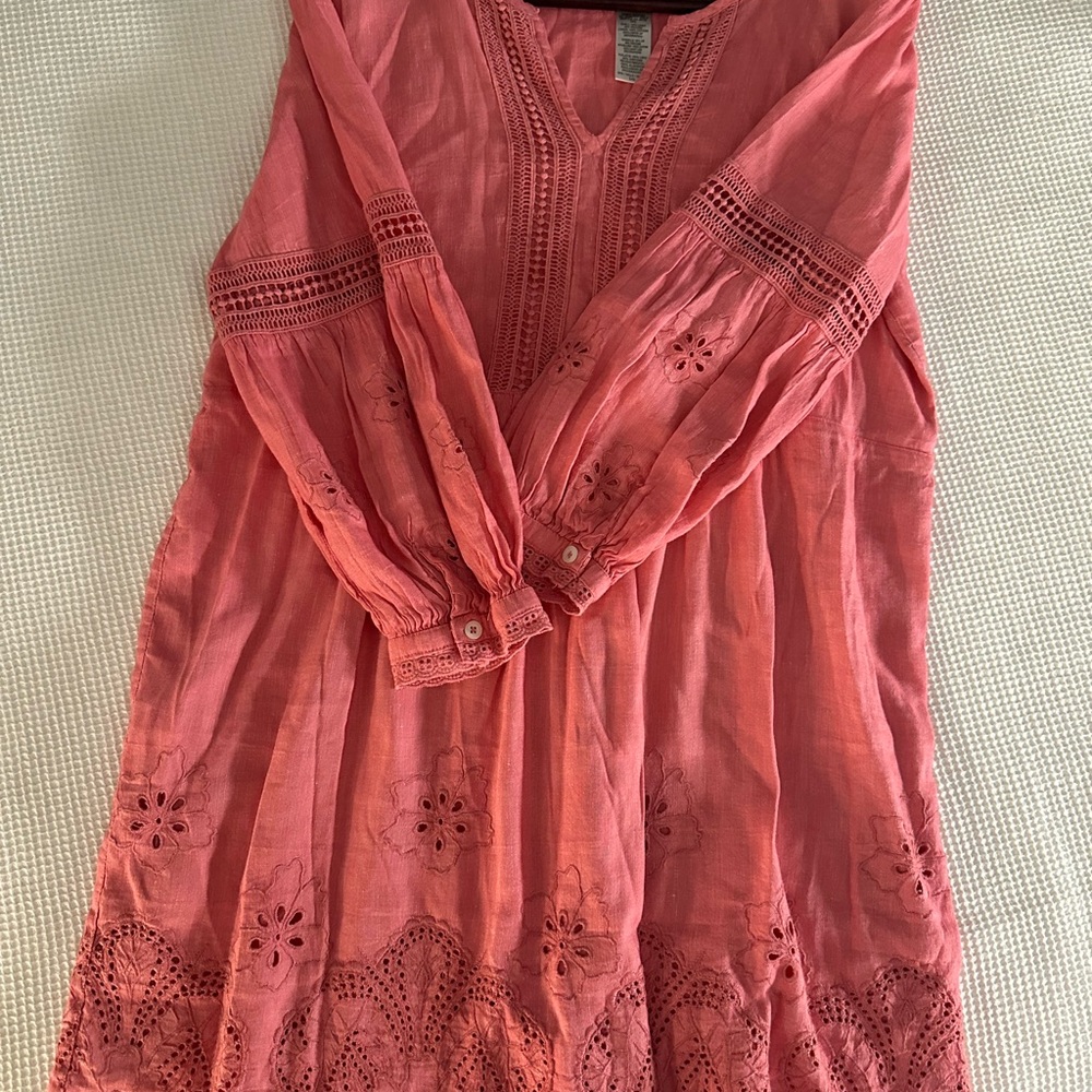Tommy Bahama Pink Linen Blend Eyelet Dress, Sz L - Picture 4 of 7